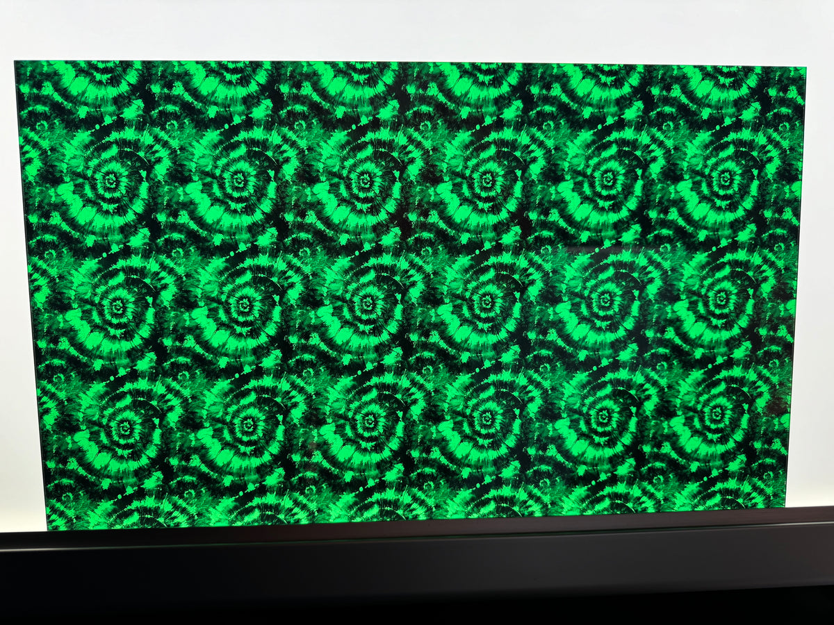 PatternPly® Transparent Green and Black Tie Dye sheet showing the pattern