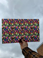 PatternPly® Transparent Stained Glass Colorful Tulips Large sheet showing the pattern