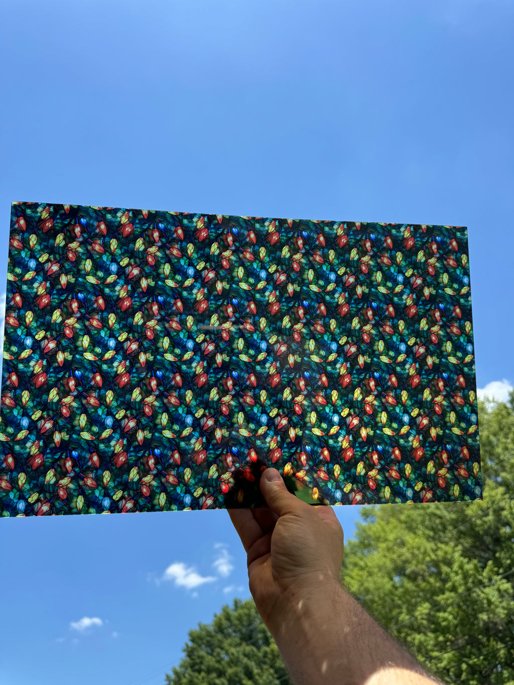 PatternPly® Transparent Stained Glass Christmas Lights sheet showing the pattern