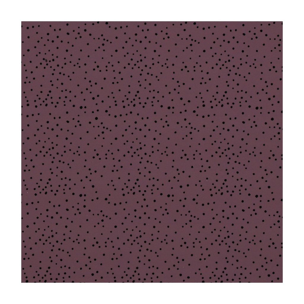 PatternPly® Full Coverage Hushed Mauve Black Dots sheet showing the pattern