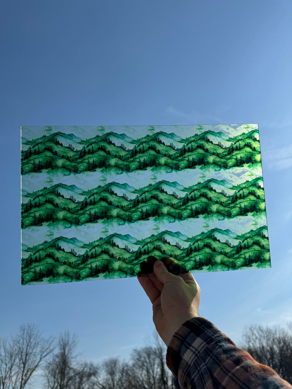 PatternPly® Transparent Green Hillside sheet showing the pattern