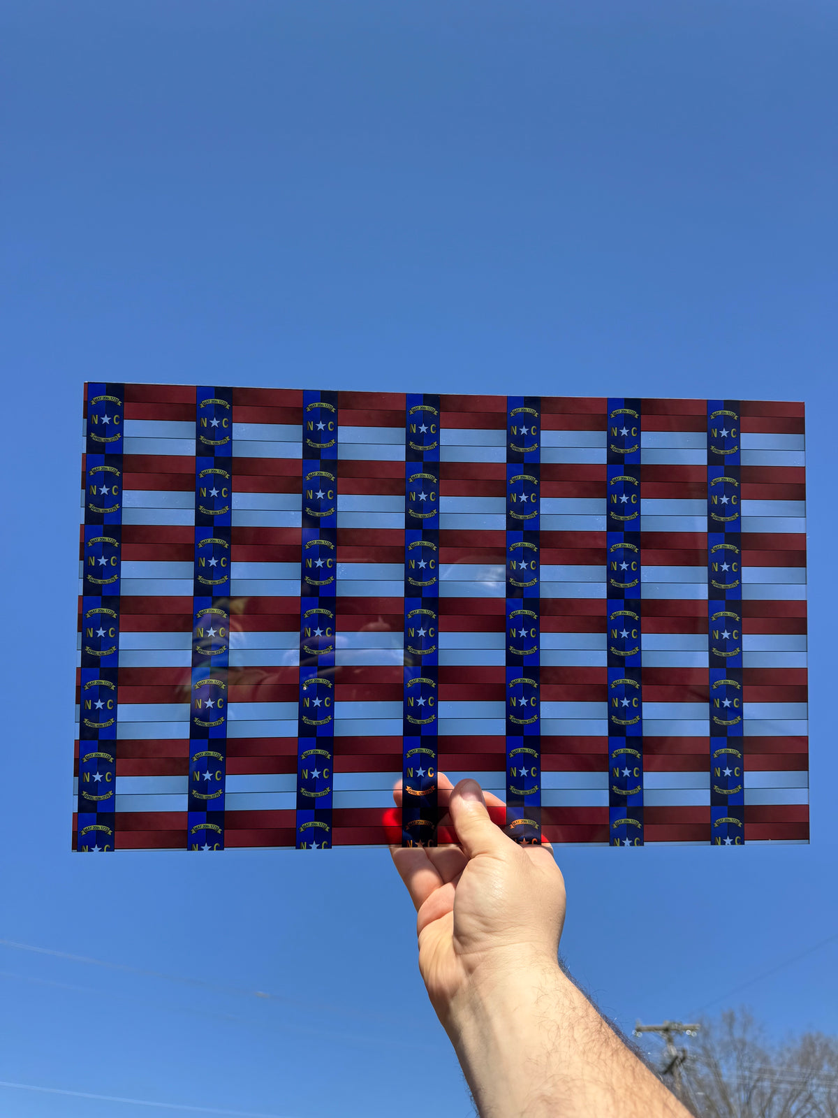 PatternPly® Transparent Stained Glass North Carolina Flag sheet showing the pattern