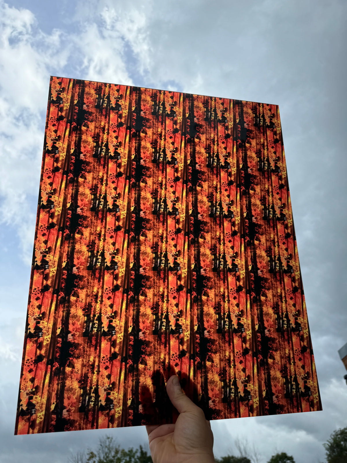 PatternPly® 19x24" Transparent Burnt Fall XL Scale sheet showing the pattern