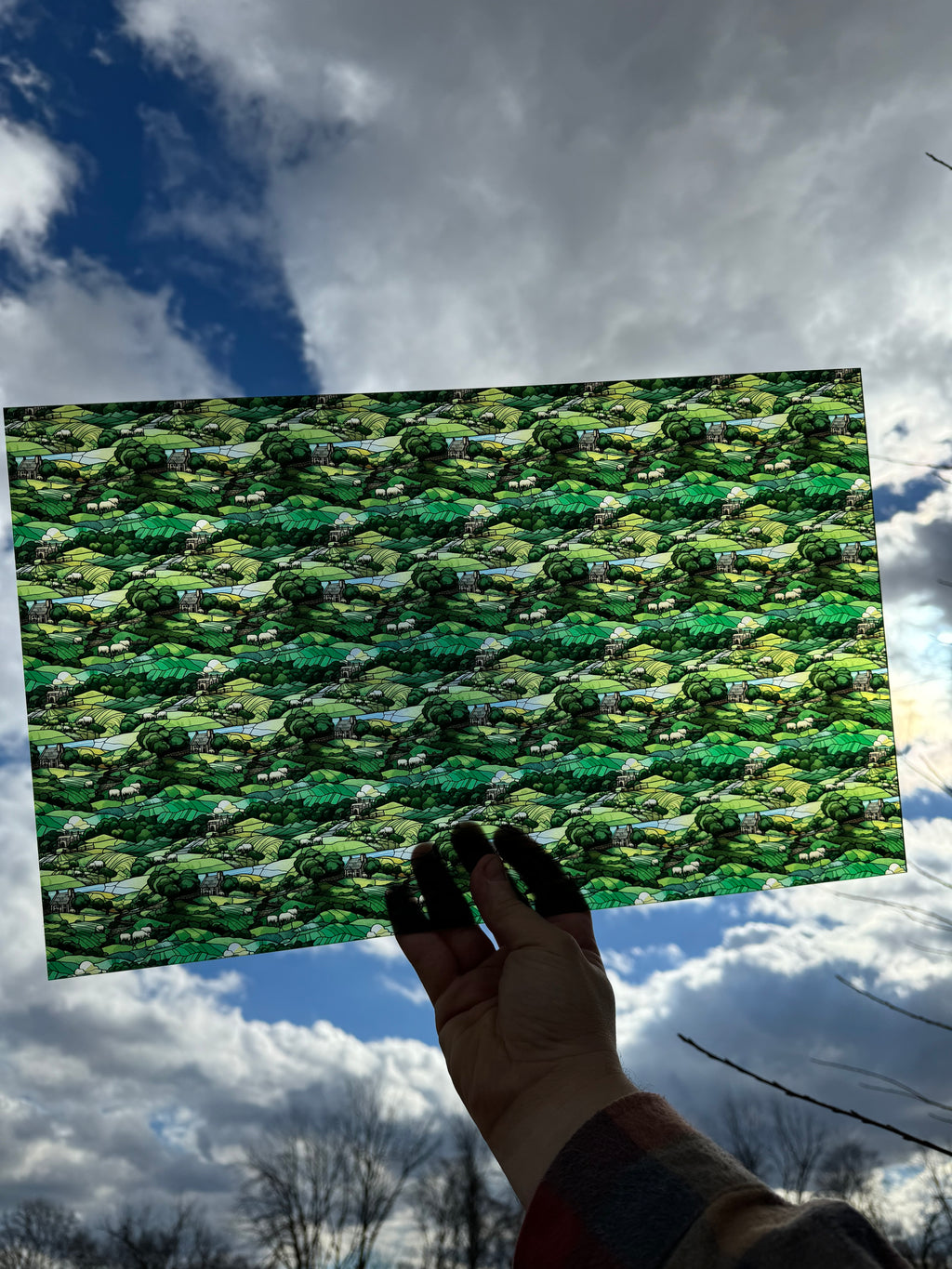PatternPly® Transparent Stained Glass Countryside sheet showing the pattern