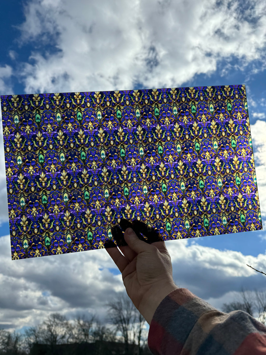 PatternPly® Transparent Mardi Gras Fleur de Lis Stained Glass product photo 3