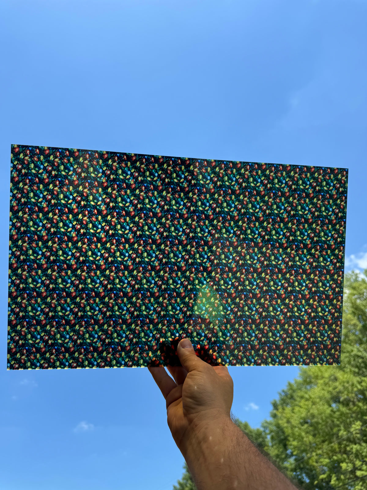 PatternPly® Transparent Micro Stained Glass Christmas Lights sheet showing the pattern