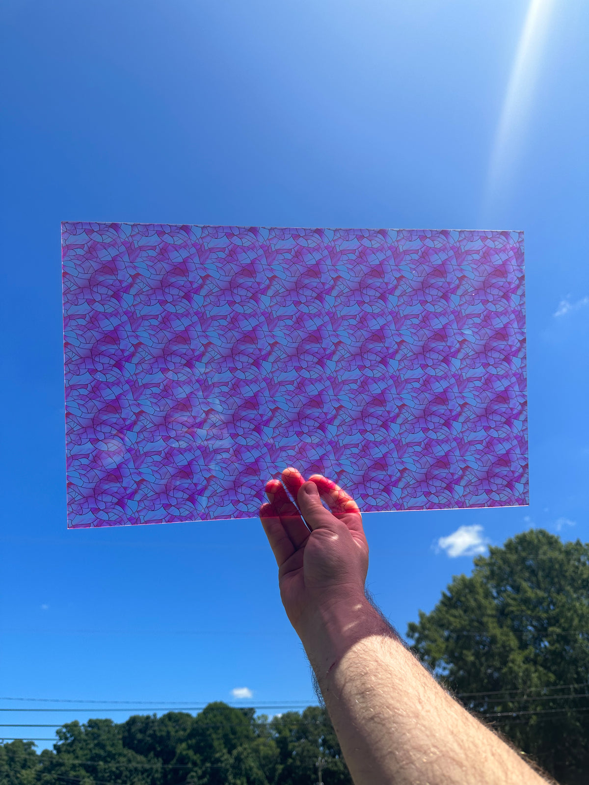 PatternPly® Transparent Baby Pink Stained Glass sheet showing the pattern