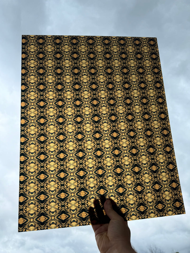 PatternPly® 19x24" Transparent Black and Gold Kaleidoscope Original Scale