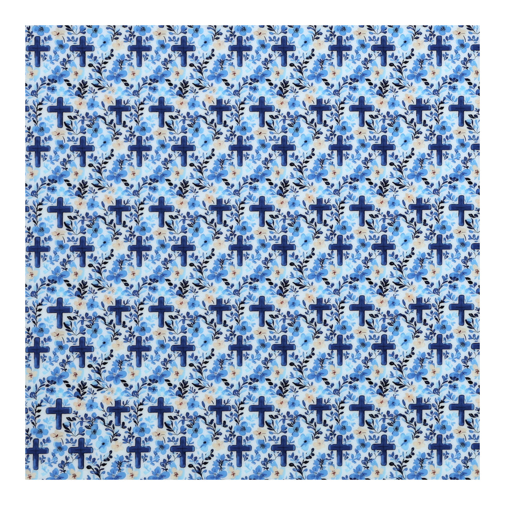 PatternPly® Full Coverage Baby Blue Watercolor Crosses sheet showing the pattern