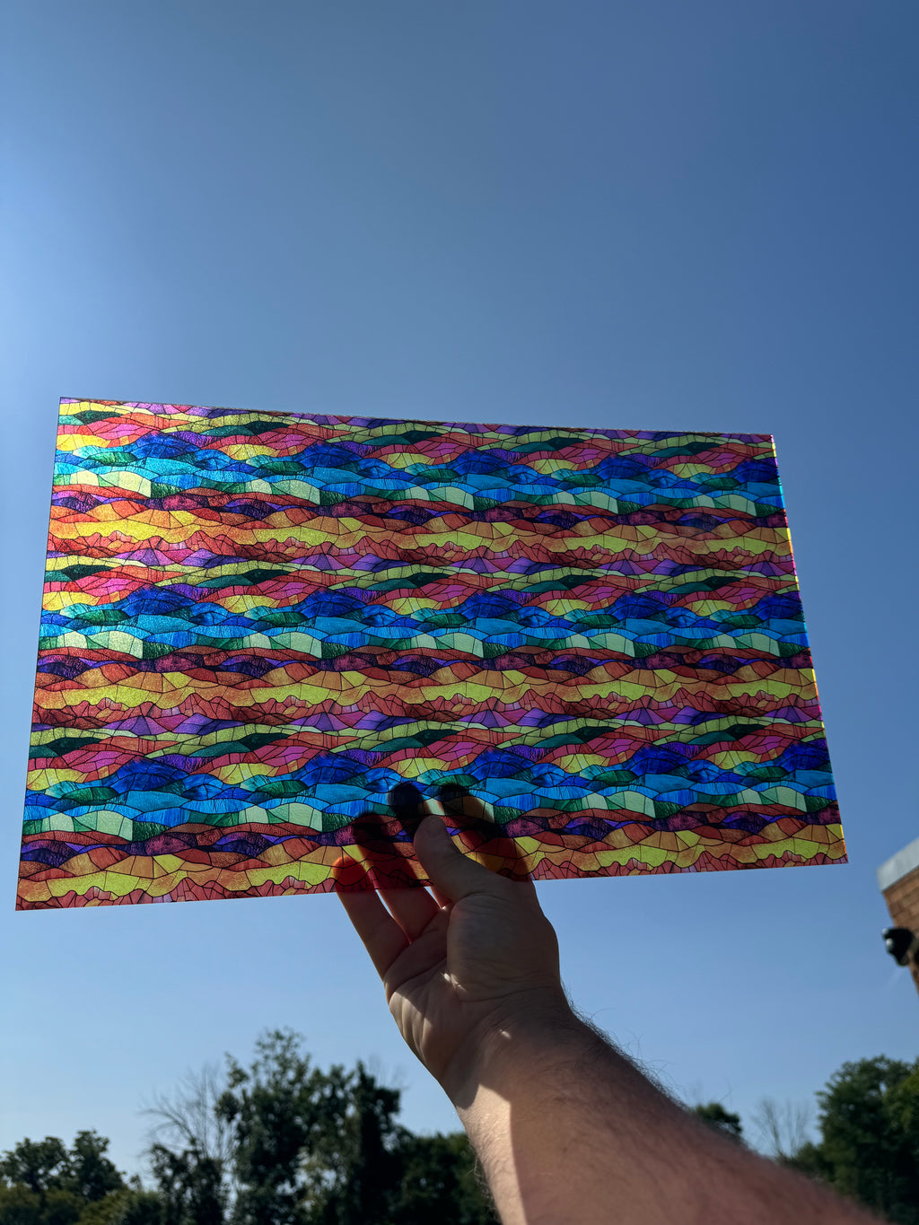 PatternPly® Transparent Colorful Foothills Stained Glass sheet showing the pattern