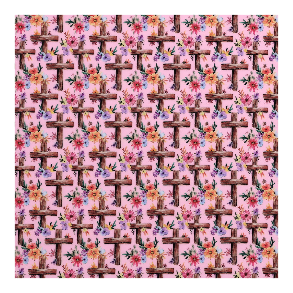 PatternPly® Full Coverage Baby Pink Wooden Watercolor Crosses sheet showing the pattern