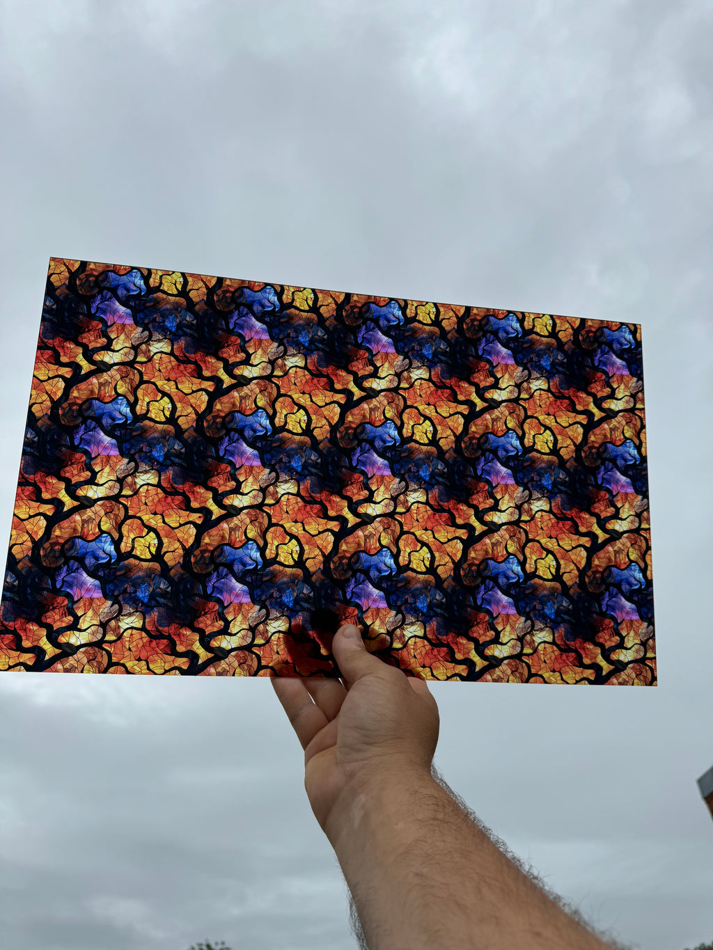 PatternPly® Transparent Abstract Stained Glass Spooky Tree sheet showing the pattern