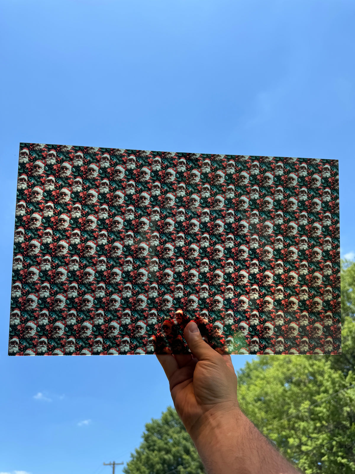 PatternPly® Transparent Micro Tropical Santa Claus sheet showing the pattern