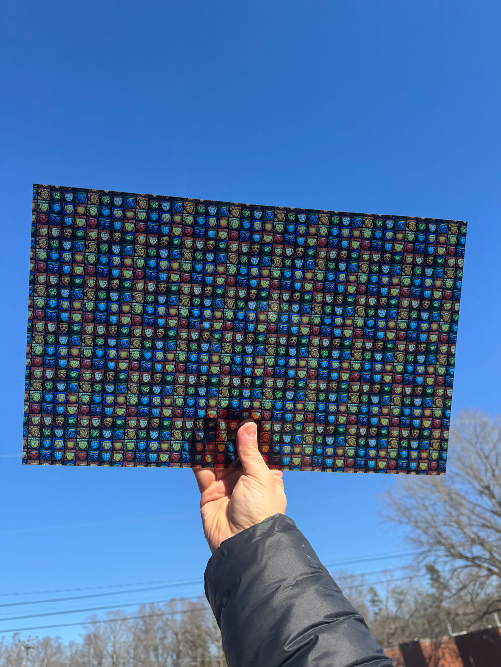 PatternPly® Transparent Mini Stained Glass Coffee Cups sheet showing the pattern