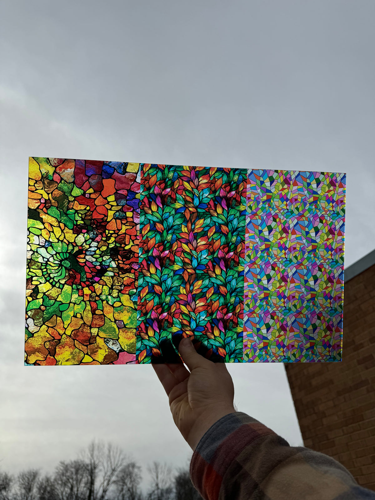 PatternPly® Transparent Bestselling Stained Glass Trio sheet showing the pattern