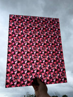 PatternPly® 19x24" Transparent Black and Red Hearts Original Scale sheet showing the pattern