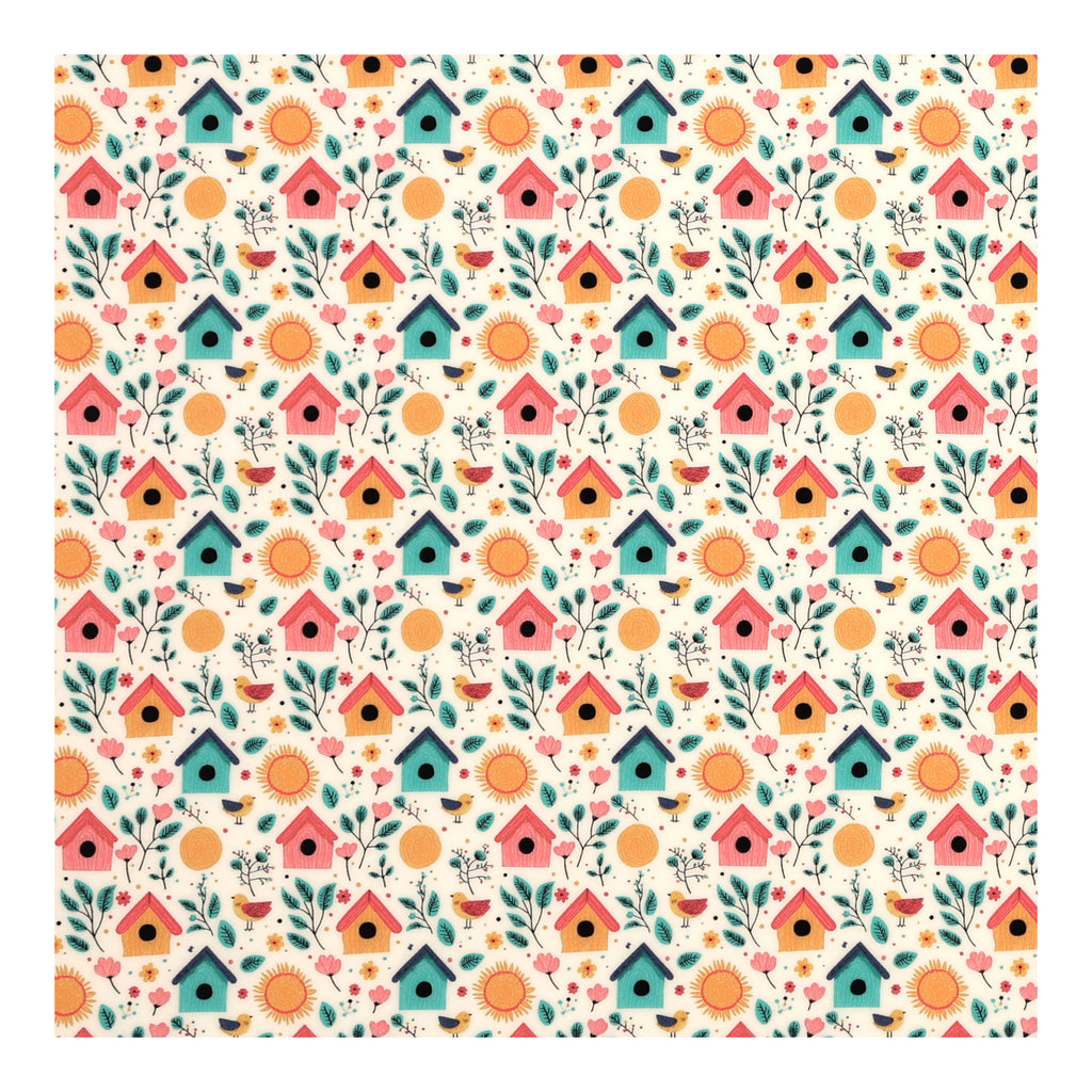 PatternPly® Full Coverage Sunny Birdhouses sheet showing the pattern