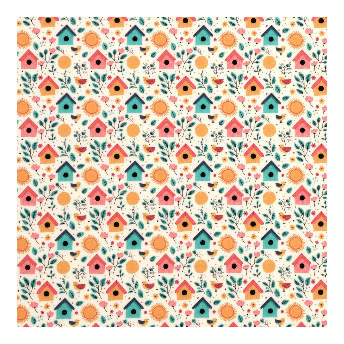 PatternPly® Full Coverage Sunny Birdhouses sheet showing the pattern