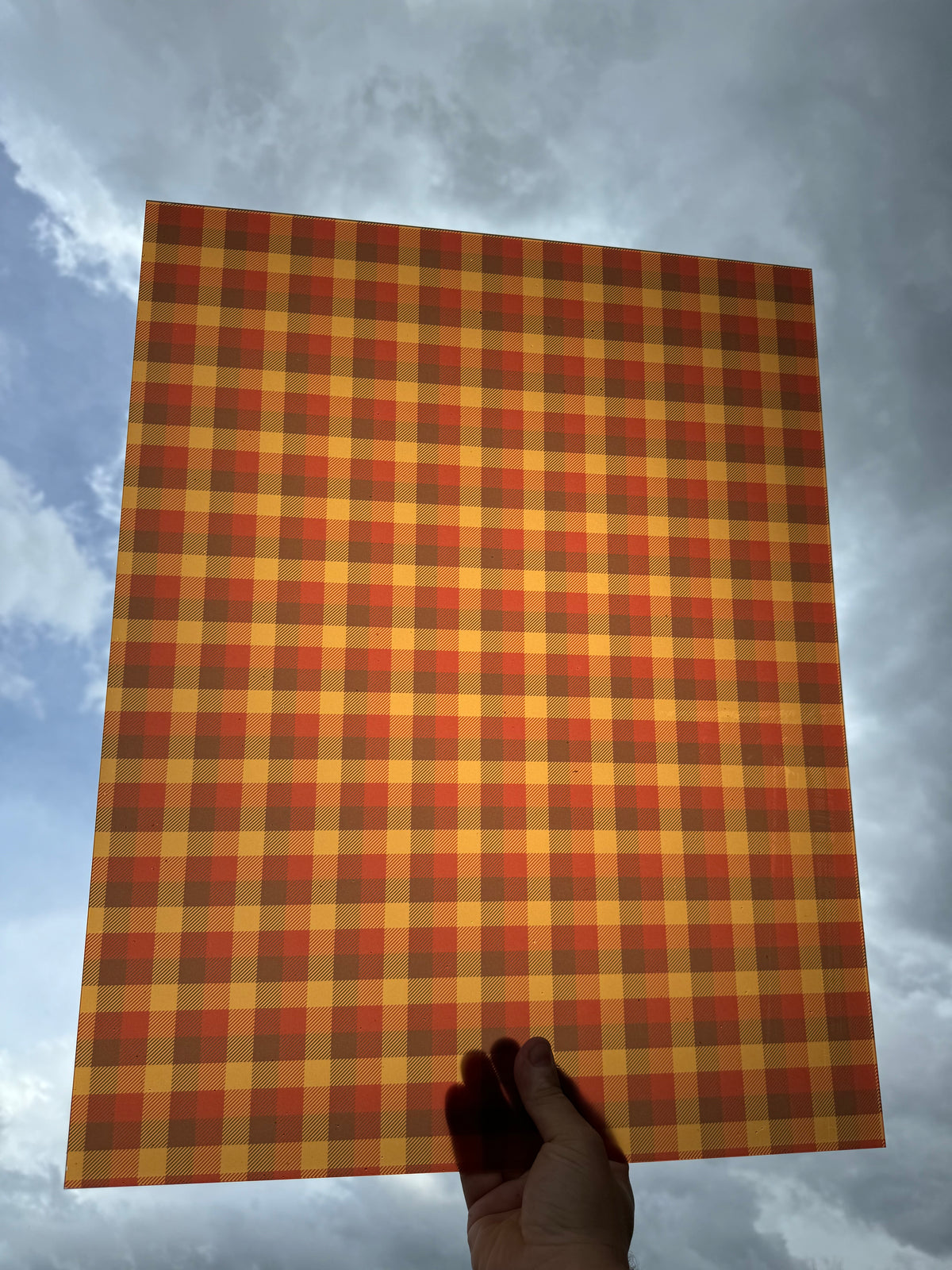 PatternPly® 19x24" Transparent Fall Colors Buffalo Plaid XL Scale sheet showing the pattern