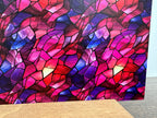 PatternPly® Full Coverage Pink and Purple Stained Glass sheet showing the pattern