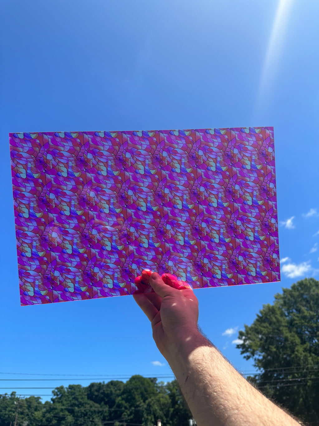 PatternPly® Transparent Sunset Colors Stained Glass sheet showing the pattern