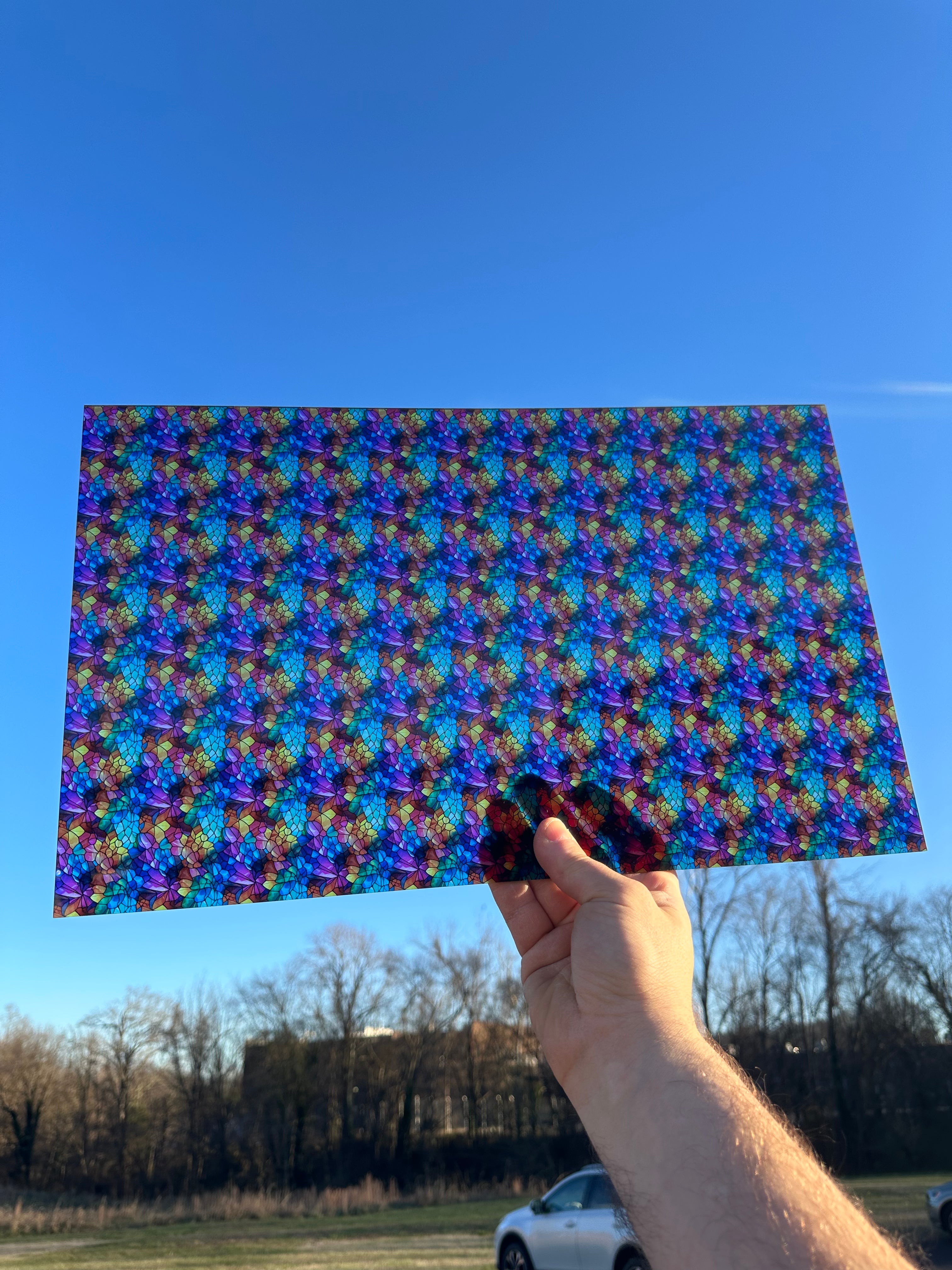 PatternPly® Transparent Micro Colorful Stained Glass sheet showing the pattern