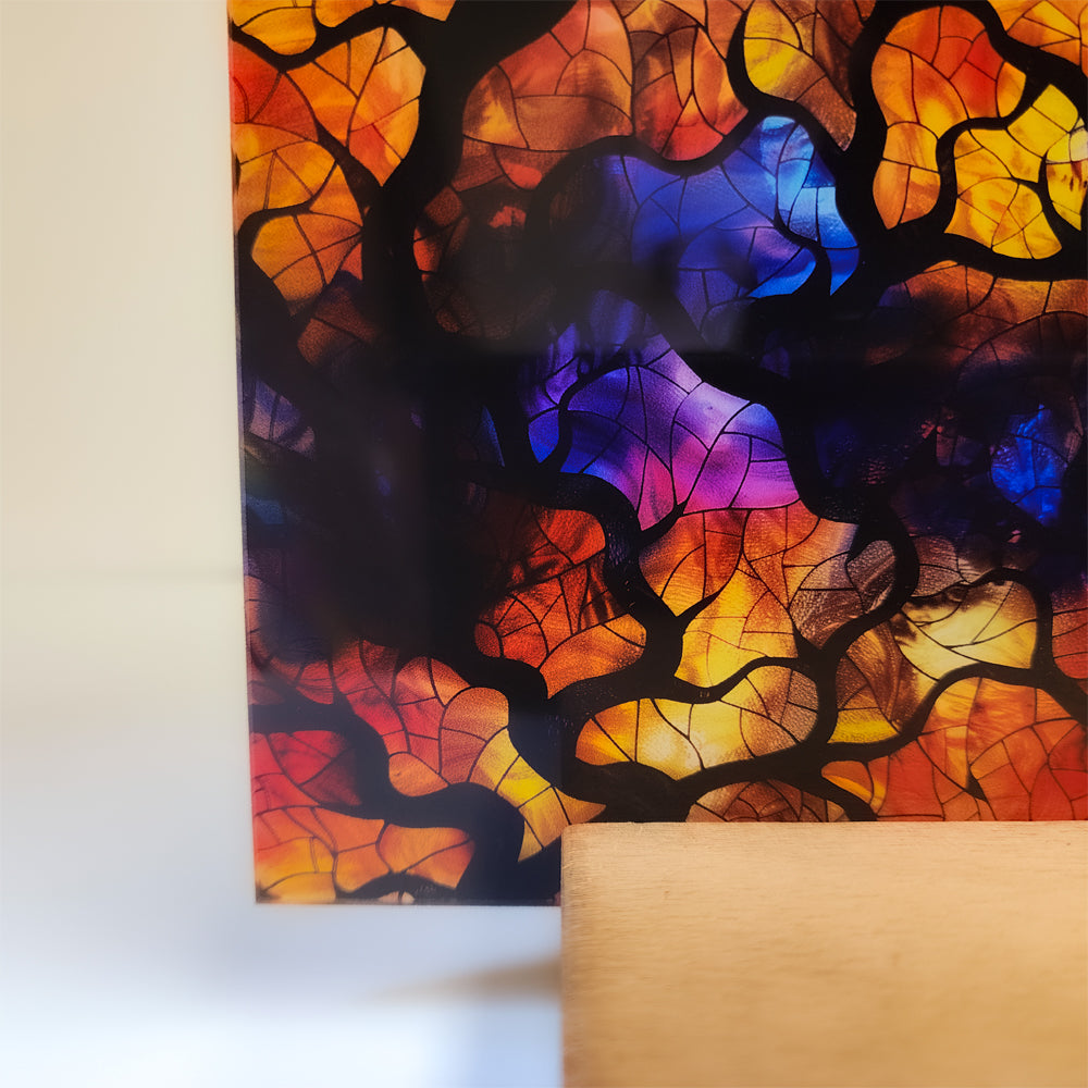 PatternPly® Full Coverage Abstract Stained Glass Spooky Tree Sky sheet showing the pattern