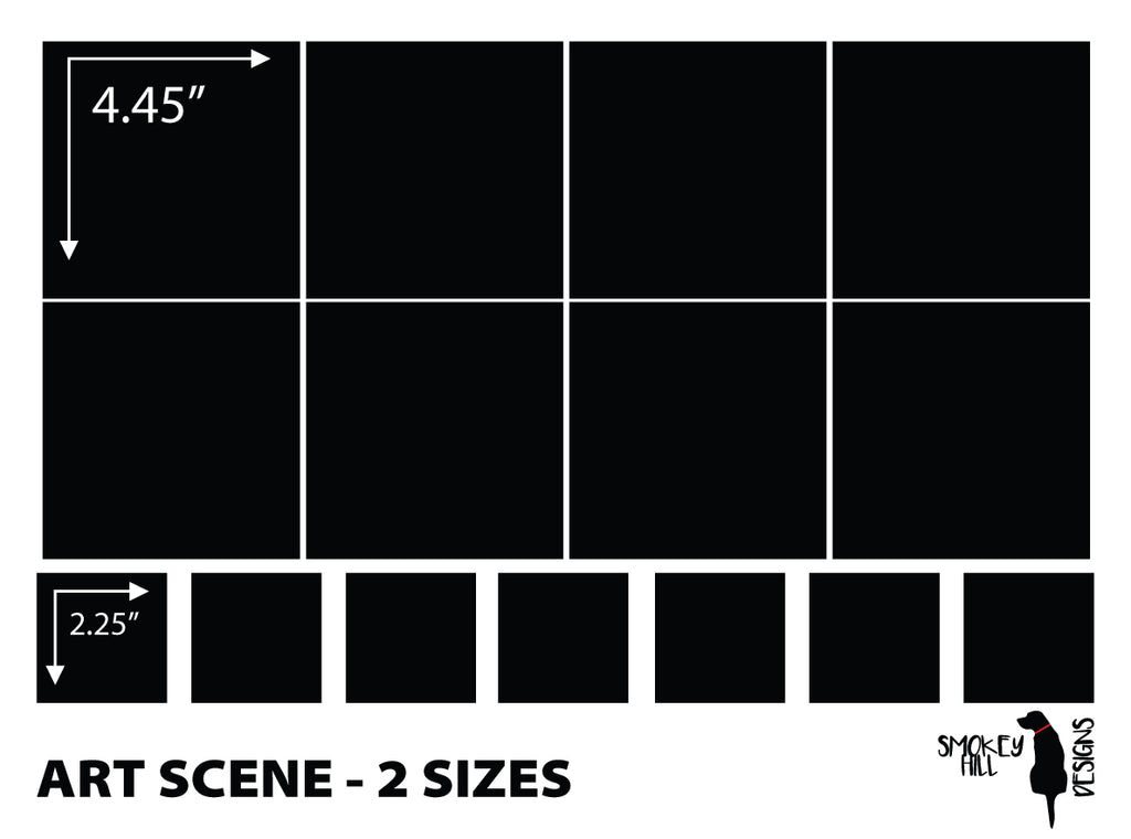 Art scene size template: 2 Sizes, 4.45 in and 2.25 in images on one sheet