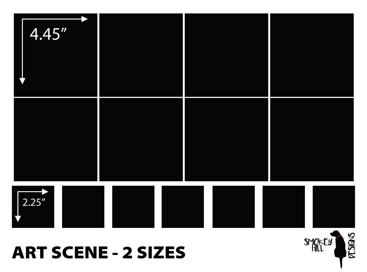 Art scene size template: 2 Sizes, 4.45 in and 2.25 in images on one sheet
