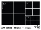 Art scene size template: 3 Sizes, 14 images of 5.7, 3.4 and 2.25 in on one sheet