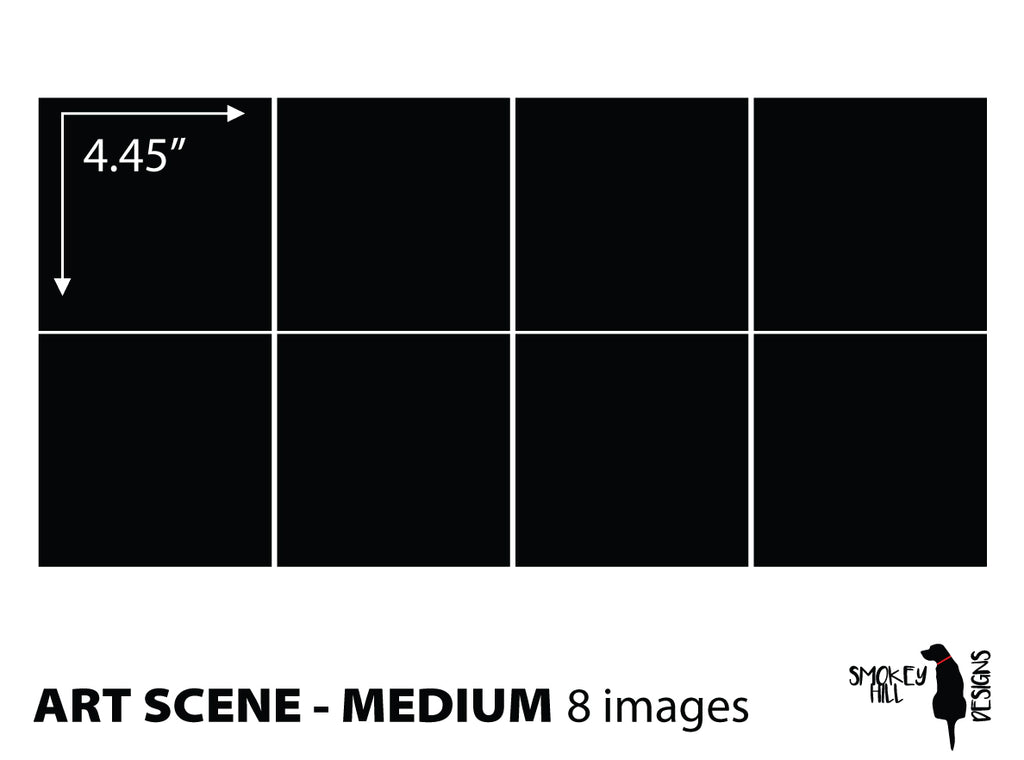 Art scene size template: Medium, 8 images of 4.45 in on one sheet