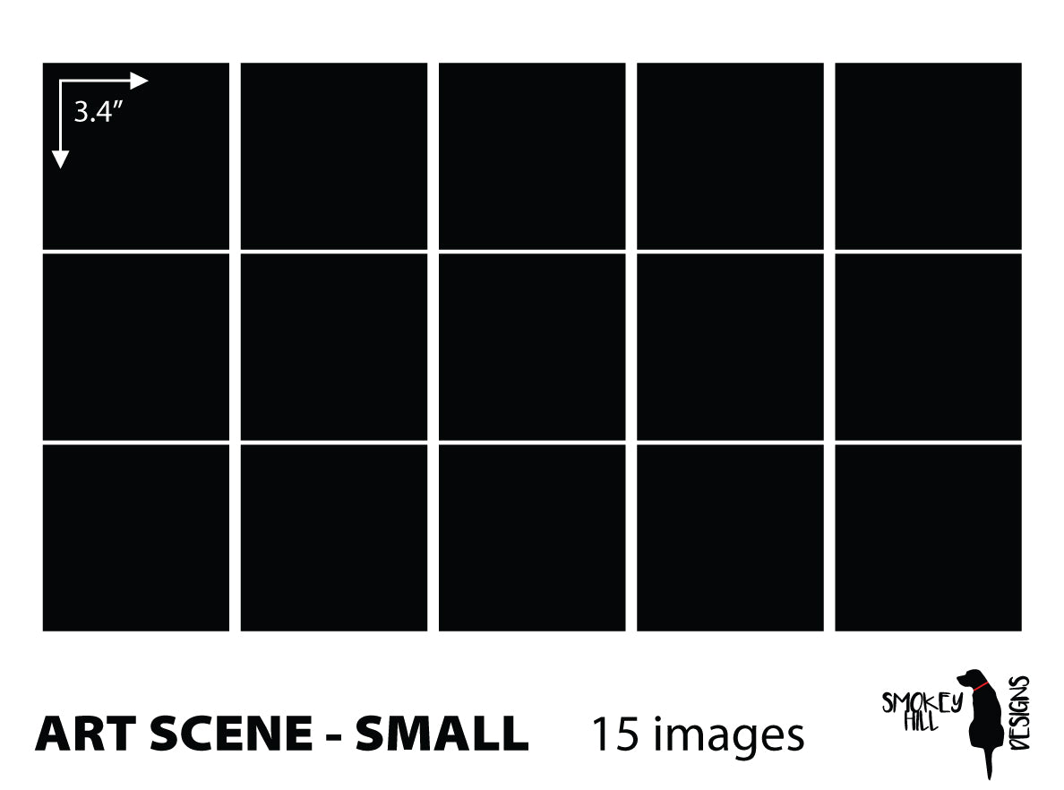 Art scene size template: Small, 15 images of 3.4 in on one sheet