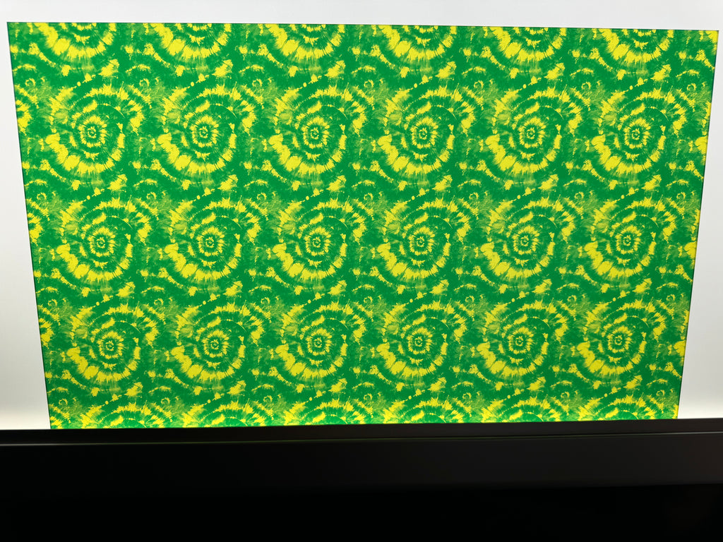PatternPly® Transparent Green and Yellow Tie Dye sheet showing the pattern