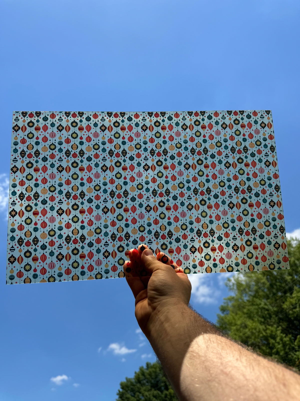 PatternPly® Transparent Retro Christmas Decorations sheet showing the pattern