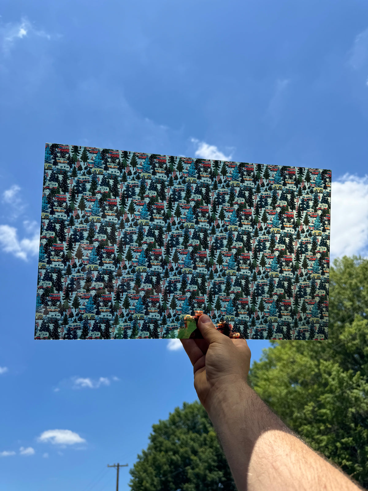 PatternPly® Transparent Christmas RVs and Campers sheet showing the pattern