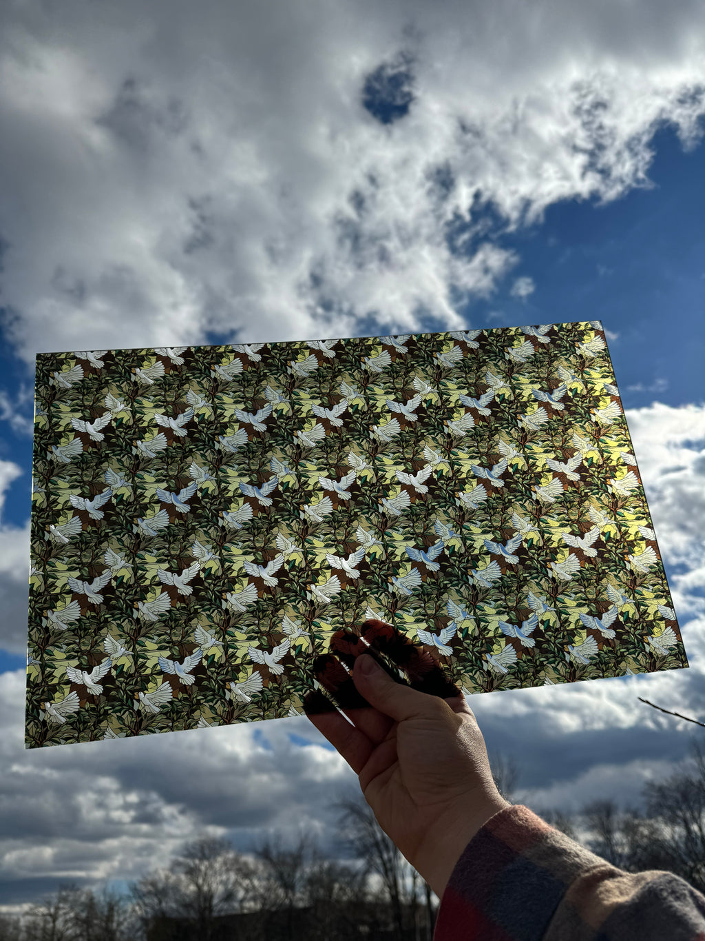 PatternPly® Transparent Stained Glass Doves sheet showing the pattern