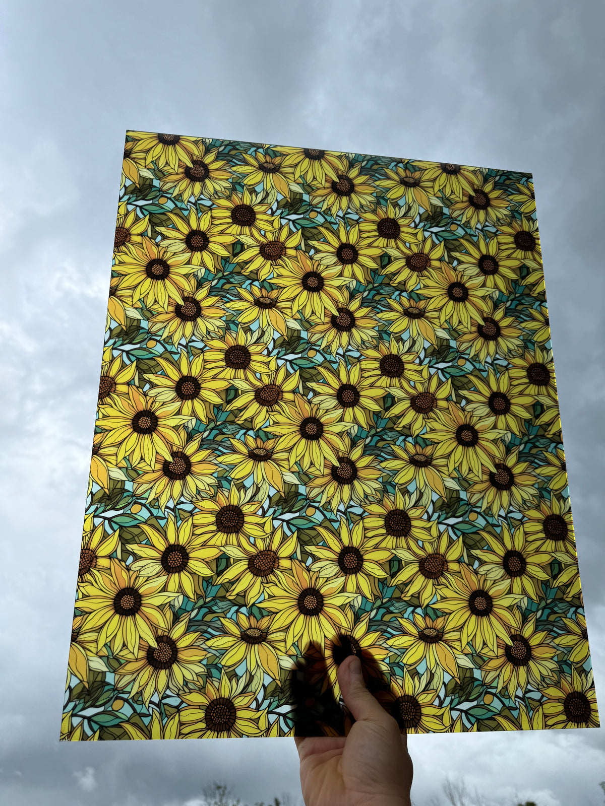 PatternPly® 19x24" Transparent Sunflowers with Sky XL Scale sheet showing the pattern