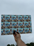 PatternPly® Transparent Rocky Lighthouse Stained Glass sheet showing the pattern