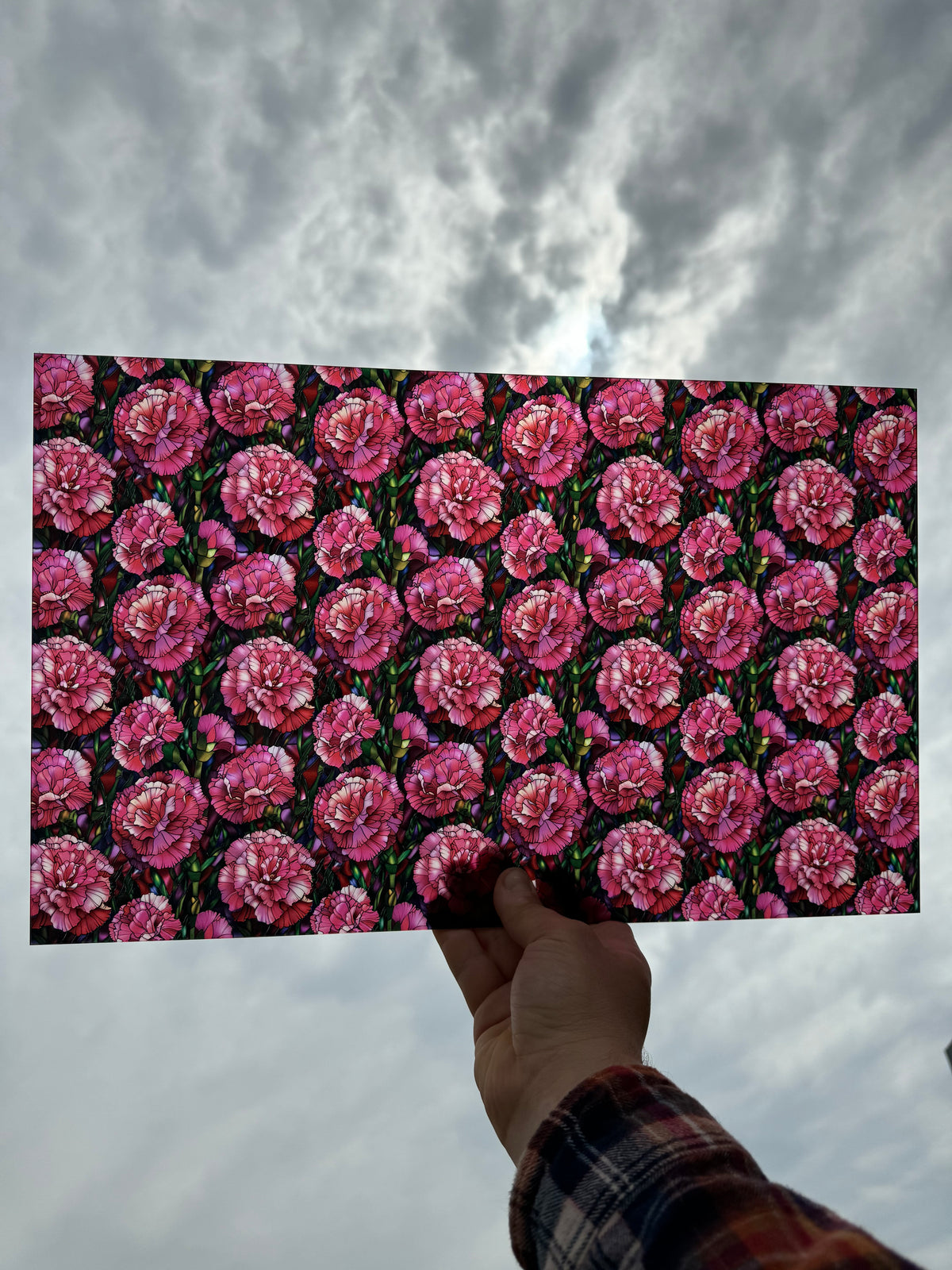 PatternPly® Transparent Stained Glass Carnations sheet showing the pattern