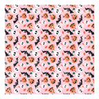 PatternPly® Full Coverage Bats, Skulls, and Jack o' Lanterns on Pink Background VERTICAL sheet showing the pattern