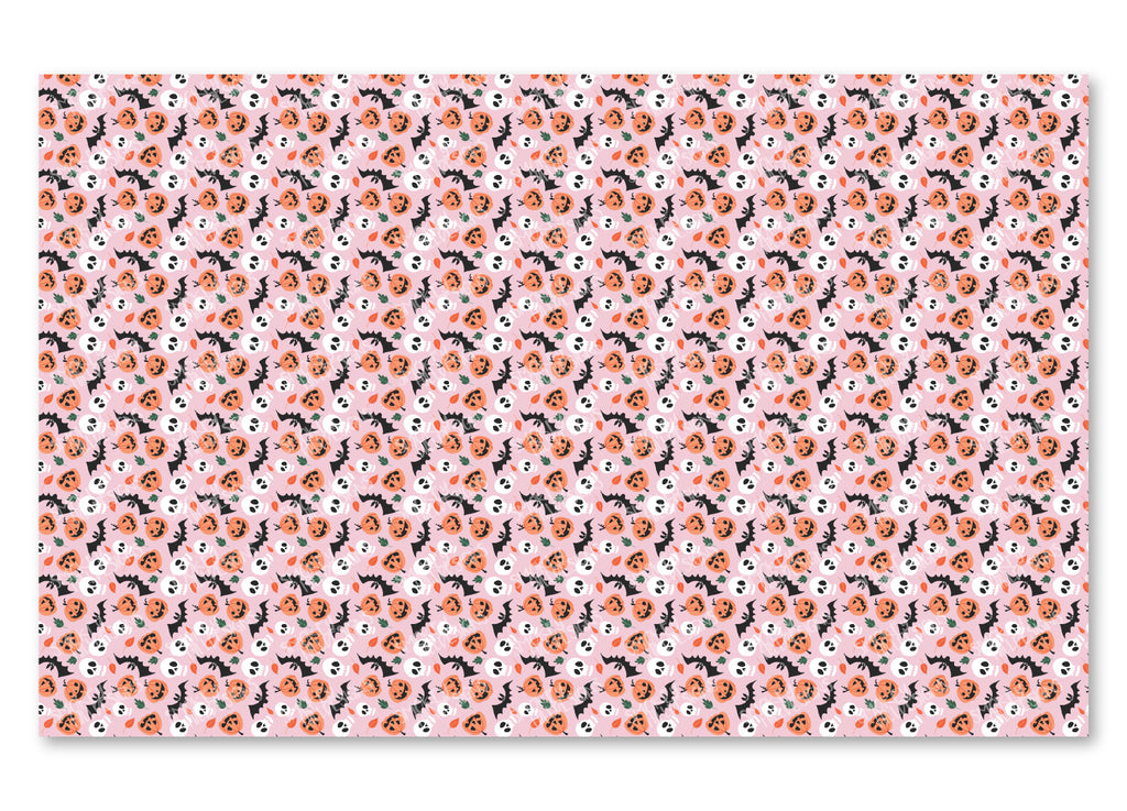 PatternPly® Full Coverage Bats, Skulls, and Jack o' Lanterns on Pink Background VERTICAL product photo 2