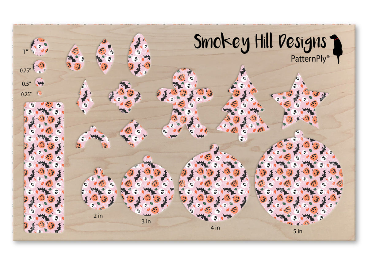 PatternPly® Full Coverage Bats, Skulls, and Jack o' Lanterns on Pink Background VERTICAL product photo 3