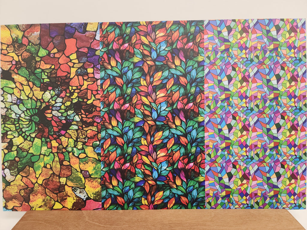 PatternPly® Full Coverage Bestselling Stained Glass Trio sheet showing the pattern