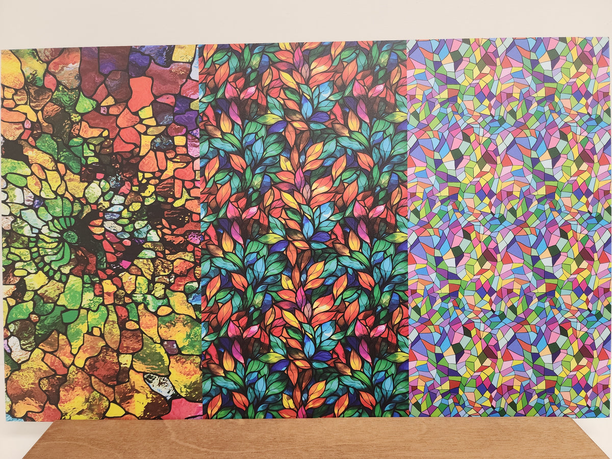 PatternPly® Full Coverage Bestselling Stained Glass Trio sheet showing the pattern