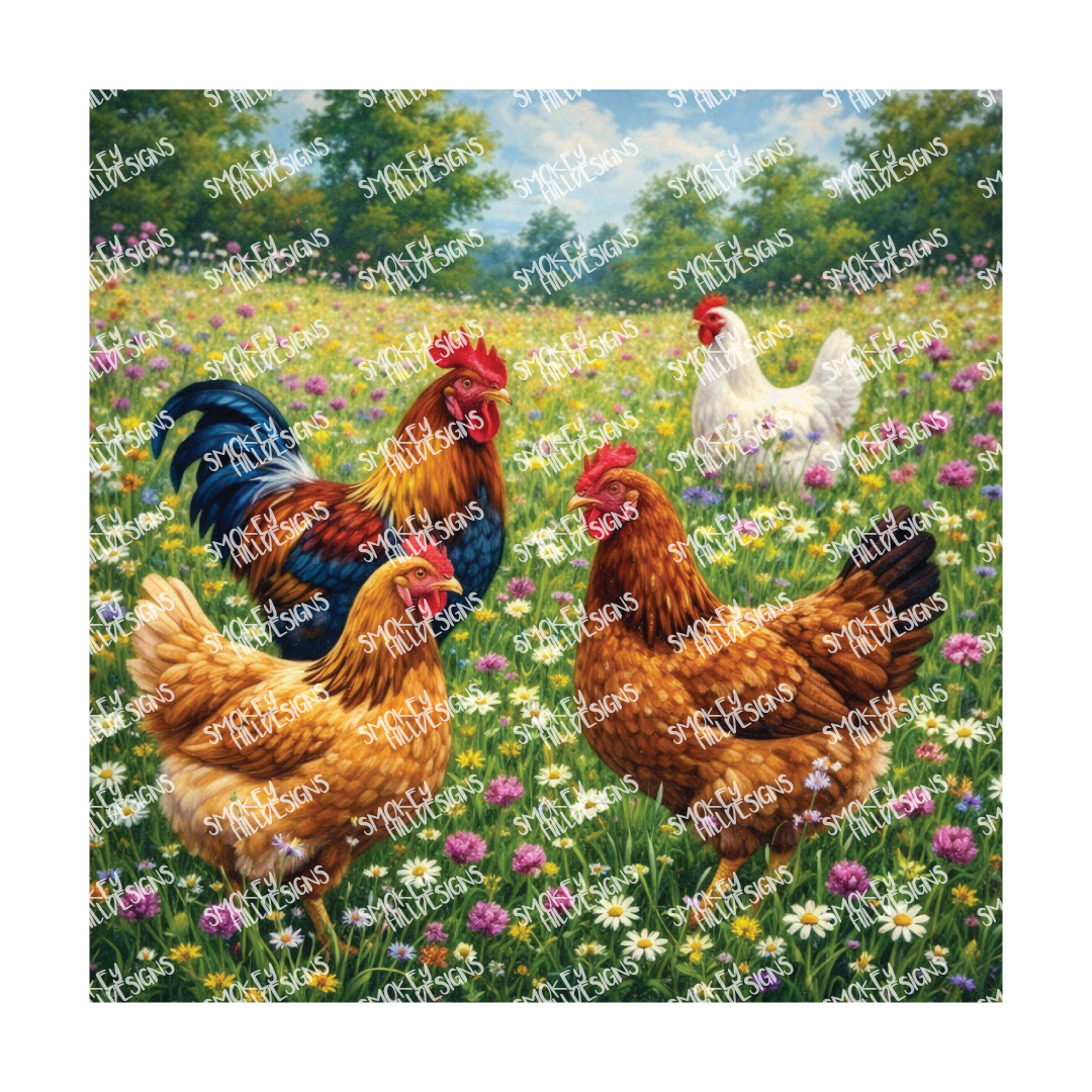 PatternPly® Full Coverage Birds Series Volume 3 Chickens and Roosters 12 art scene artwork