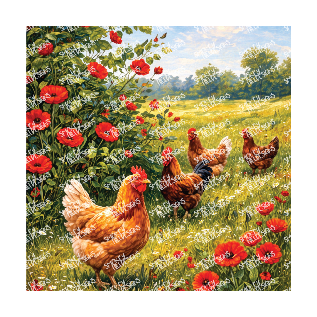 PatternPly® Full Coverage Birds Series Volume 3 Chickens and Roosters 27 art scene artwork