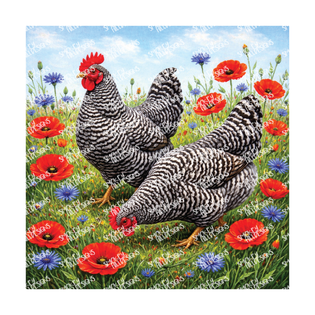 PatternPly® Full Coverage Birds Series Volume 3 Chickens and Roosters 8 art scene artwork