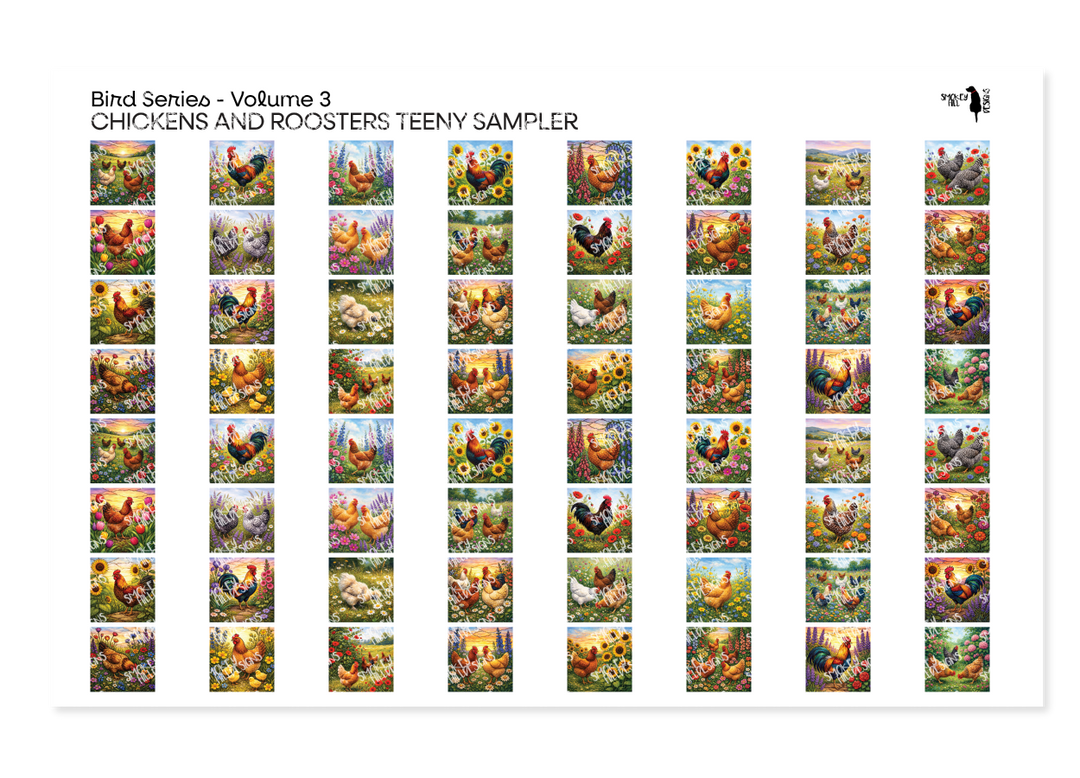 PatternPly® Full Coverage Birds Series Volume 3 Chickens and Roosters Teeny Sampler Teeny Sampler
