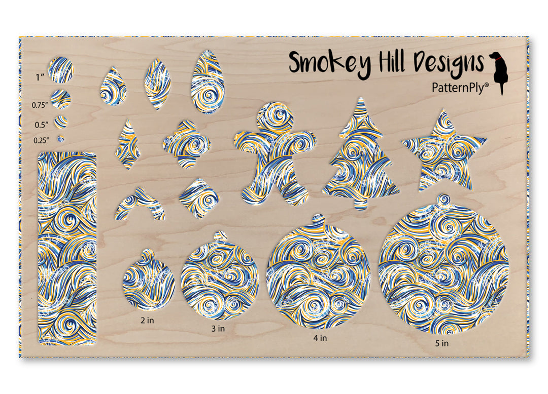 PatternPly® Scattered Blue and Gold Swirls