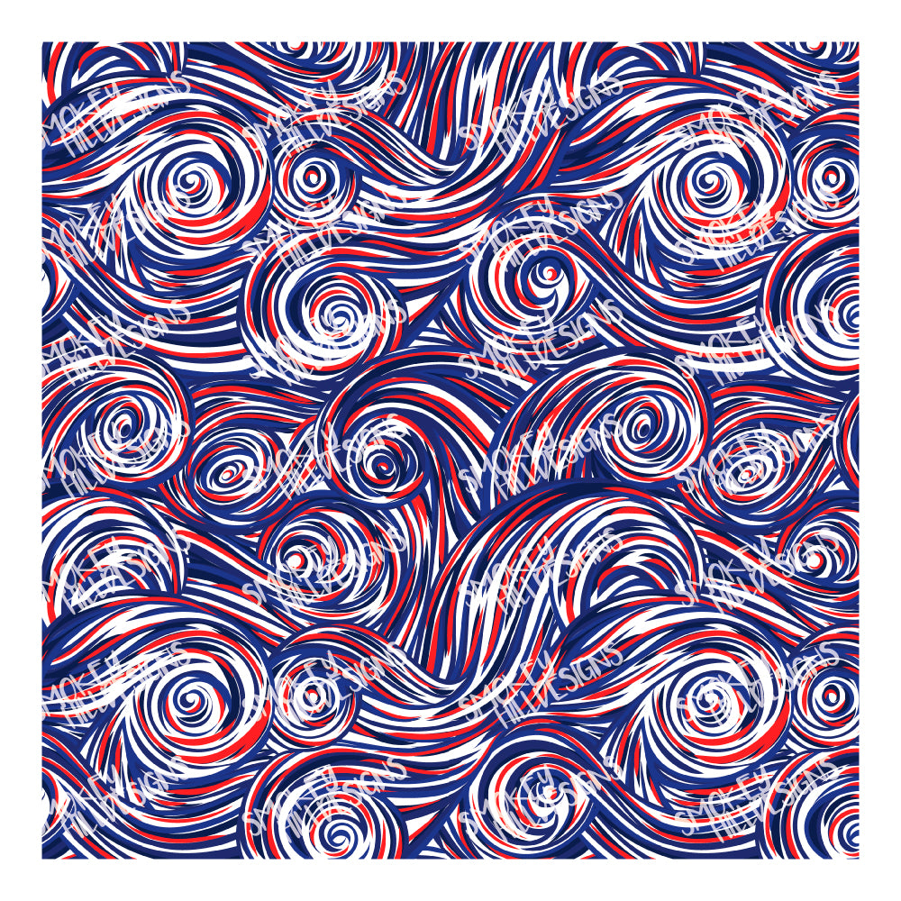 PatternPly® Transparent Blue and Red Swirls sheet showing the pattern